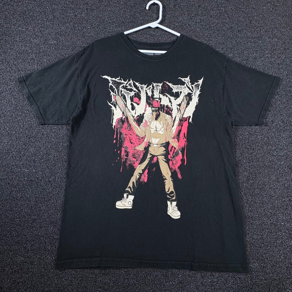 Chainsaw Man Anime Graphic T-Shirt Men's L Black Crunchyroll Denji Manga Goth